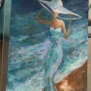 Elegant Woman in Turquoise Dress Art Painting original by Irma Franco